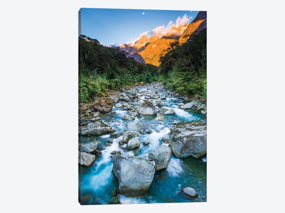 Moonrise over Mount Madeline and the Tutoko River, Fiordland National Park, South Island by Russ Bishop 1-piece Canvas Print