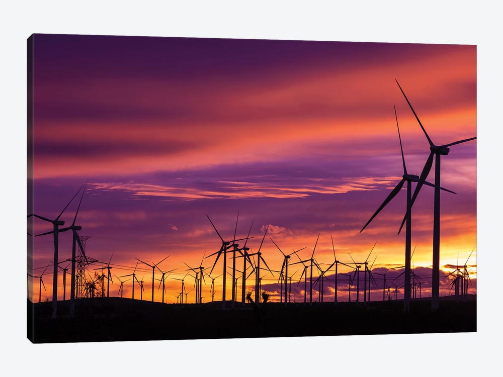 Silhouetted wind turbines at sunset, Mojave, California, USA by Russ Bishop 1-piece Canvas Art