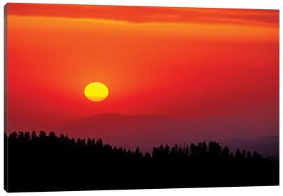 Sunset over the Sierra Nevada foothills from Moro Rock, Giant Forest, Sequoia NP, California Canvas Art Print - Sequoia National Park Art