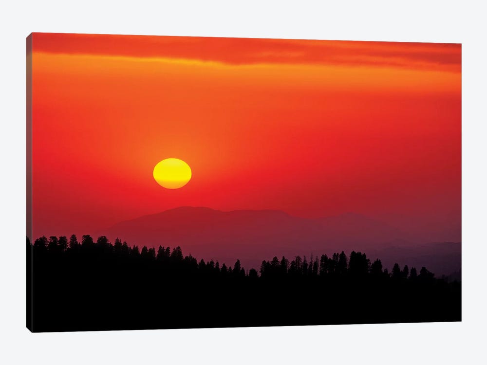 Sunset over the Sierra Nevada foothills from Moro Rock, Giant Forest, Sequoia NP, California by Russ Bishop 1-piece Canvas Art Print