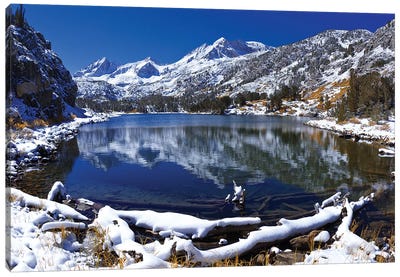 Fresh snow on Mount Abbot from Long Lake, John Muir Wilderness, California, USA Canvas Art Print - Pond Art