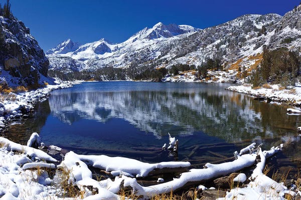 Ponds: Fresh snow on Mount Abbot from Long Lake, John Muir Wilderness, California, USA by Russ Bishop