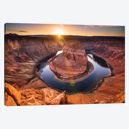 Sunset over Horseshoe Bend and the Colorado River, Glen Canyon National Recreation Area, Arizona, USA. Canvas Print #RBS152} by Russ Bishop Canvas Art