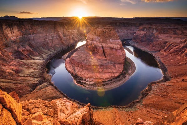 Russ Bishop: Sunset over Horseshoe Bend and the Colorado River, Glen Canyon National Recreation Area, Arizona, USA. by Russ Bishop