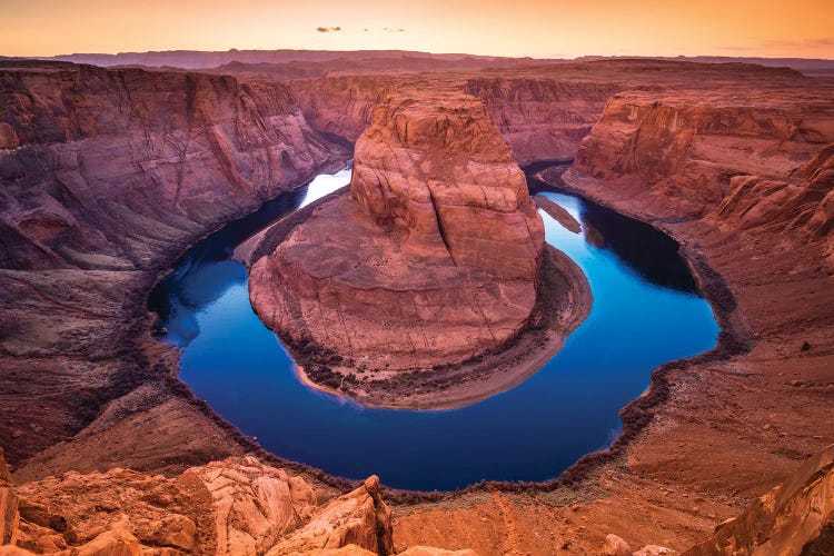 Sunset over Horseshoe Bend and the Colorado River, Glen Canyon National Recreation Area, Arizona, USA. by Russ Bishop wall art