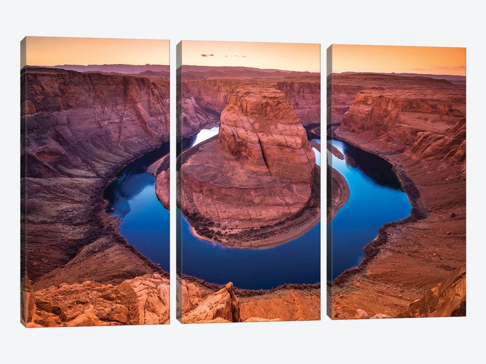 Sunset over Horseshoe Bend and the Colorado River, Glen Canyon National Recreation Area, Arizona, USA. by Russ Bishop 3-piece Canvas Artwork