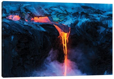Lava flow entering the ocean at dawn, Hawaii Volcanoes National Park, The Big Island, Hawaii, USA. Canvas Art Print - Hawai'i Volcanoes National Park