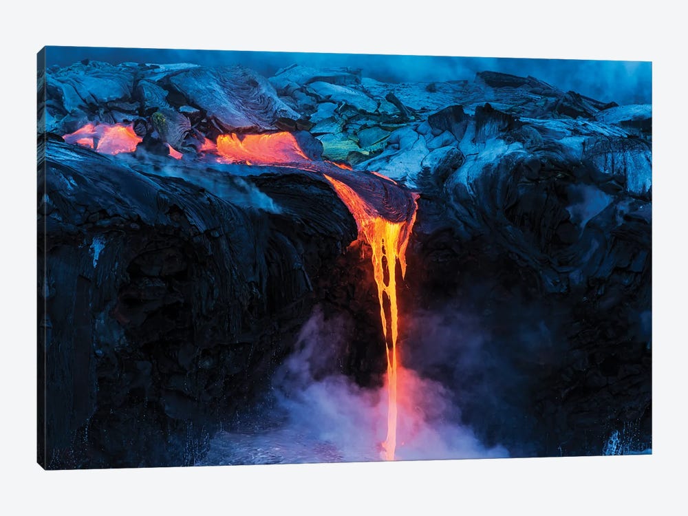 Lava flow entering the ocean at dawn, Hawaii Volcanoes National Park, The Big Island, Hawaii, USA. by Russ Bishop 1-piece Canvas Artwork
