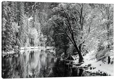 Merced River and Cathedral Rock in winter, Yosemite National Park, California, USA Canvas Art Print - Yosemite National Park Art