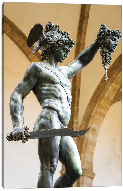 Perseus and Medusa statue at Loggia dei Lanzi, Florence, Tuscany, Italy Canvas Art Print - Sculpture & Statue Art