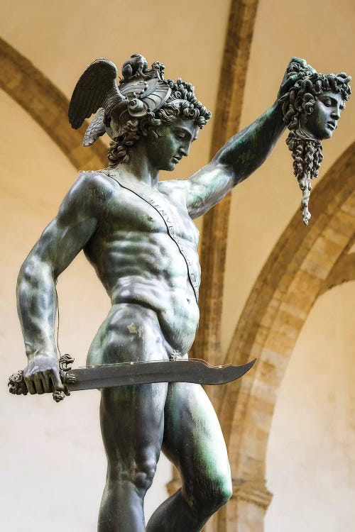 Perseus and Medusa statue at Loggia dei Lanzi, Florence, Tuscany, Italy by Russ Bishop wall art