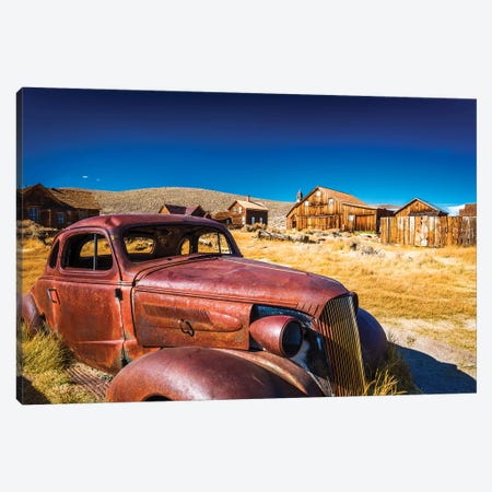 Rusted car and buildings, Bodie State Historic Park, California, USA Canvas Print #RBS24} by Russ Bishop Canvas Artwork