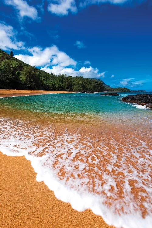 Sand and surf at Lumahai Beach, Island of Kauai, Hawaii, USA by Russ Bishop wall art