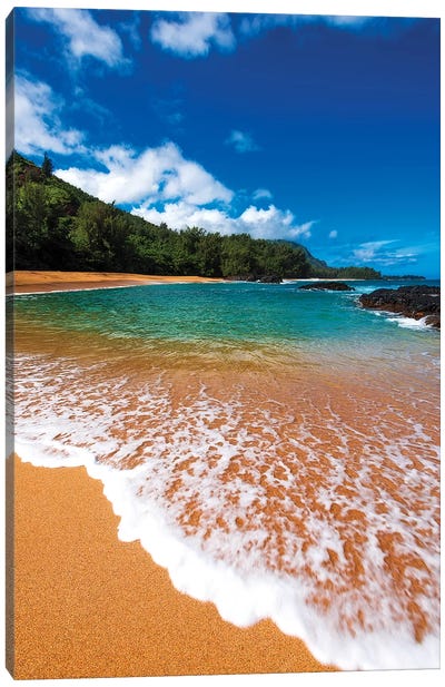 Sand and surf at Lumahai Beach, Island of Kauai, Hawaii, USA Canvas Art Print