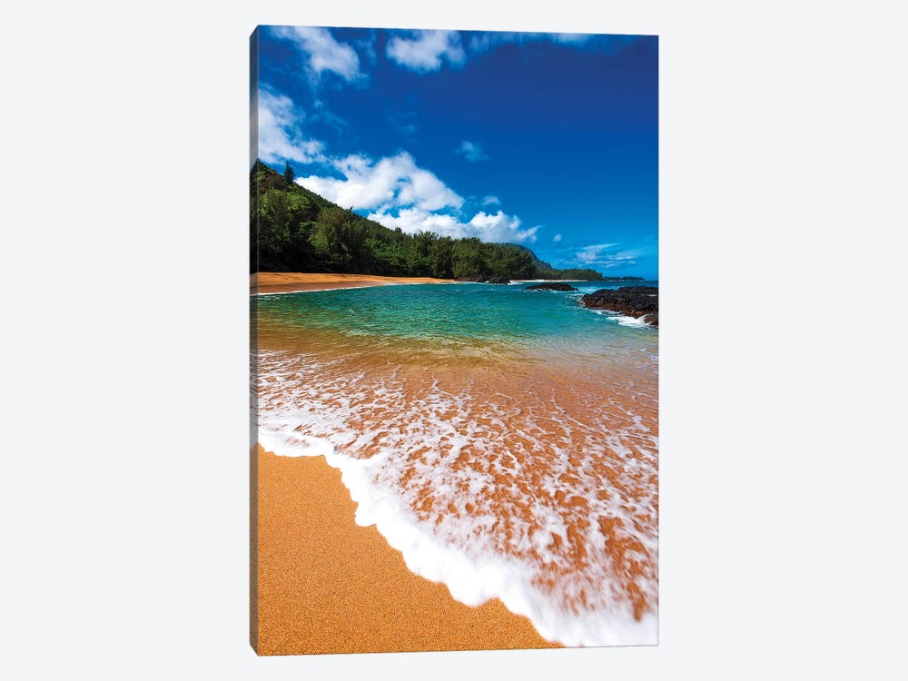 Sand and surf at Lumahai Beach, Island of Kauai, Hawaii, USA by Russ Bishop 1-piece Canvas Print