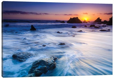 Sea stacks at sunset, El Matador State Beach, Malibu, California, USA Canvas Art Print - Malibu