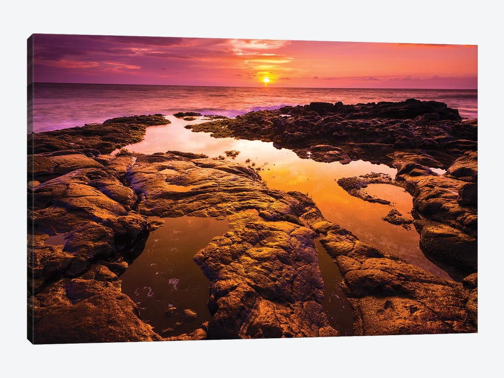 Sunset and tide pool above the Pacific, Kailua-Kona, Hawaii, USA by Russ Bishop 1-piece Canvas Print