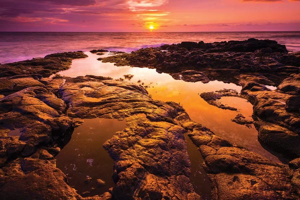 The Big Island (Island Of Hawai'i): Sunset and tide pool above the Pacific, Kailua-Kona, Hawaii, USA by Russ Bishop