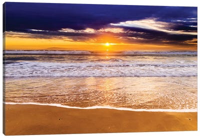 Sunset over the Channel Islands from San Buenaventura State Beach, Ventura, California, USA I Canvas Art Print - Lake & Ocean Sunrise & Sunset Art