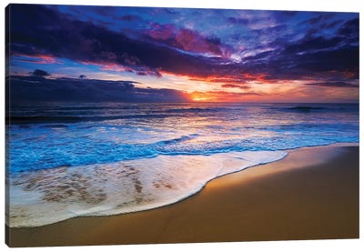 Sunset over the Channel Islands from San Buenaventura State Beach, Ventura, California, USA II Canvas Art Print - Sandy Beach Art