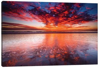 Sunset over the Channel Islands from Ventura State Beach, Ventura, California, USA Canvas Art Print - Cloudy Sunset Art