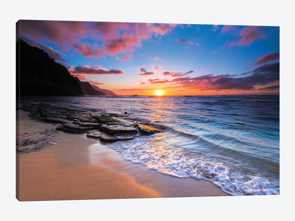 Sunset over the Na Pali Coast from Ke'e Beach, Haena State Park, Kauai, Hawaii, USA I by Russ Bishop 1-piece Canvas Artwork