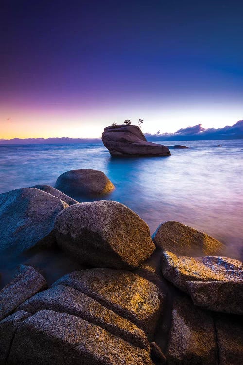 Bonsai Rock at sunset, Lake Tahoe, Nevada, USA by Russ Bishop wall art