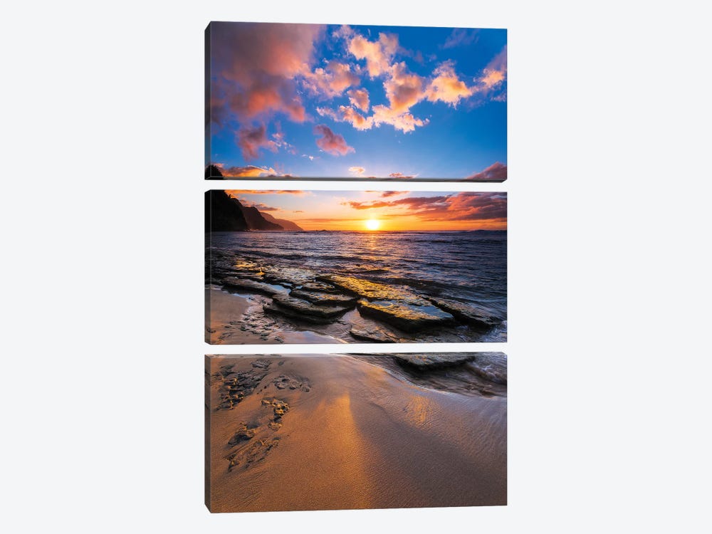 Sunset over the Na Pali Coast from Ke'e Beach, Haena State Park, Kauai, Hawaii, USA II by Russ Bishop 3-piece Canvas Artwork