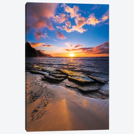 Sunset over the Na Pali Coast from Ke'e Beach, Haena State Park, Kauai, Hawaii, USA II Canvas Print #RBS40} by Russ Bishop Canvas Print