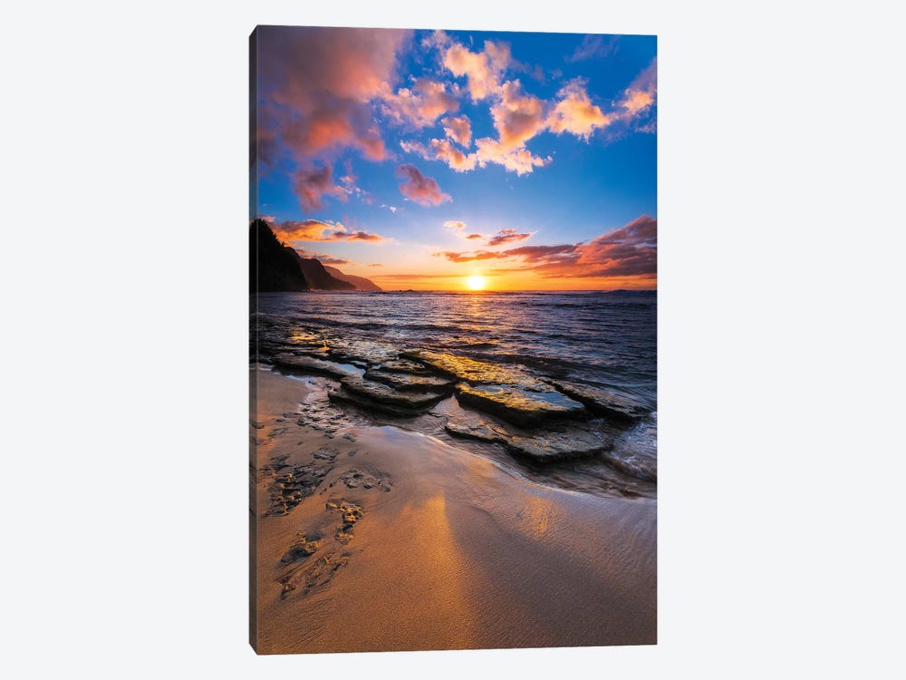 Sunset over the Na Pali Coast from Ke'e Beach, Haena State Park, Kauai, Hawaii, USA II by Russ Bishop 1-piece Canvas Art