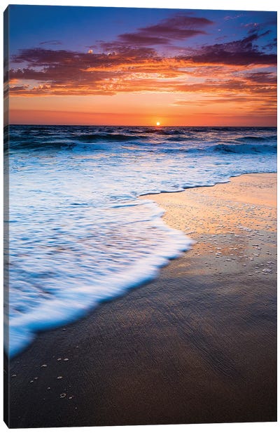 Sunset over the Pacific Ocean from Ventura State Beach, Ventura, California, USA Canvas Art Print - Sandy Beach Art