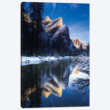 The Three Brothers above the Merced River in winter, Yosemite National Park, California, USA II Canvas Print #RBS47} by Russ Bishop Canvas Wall Art