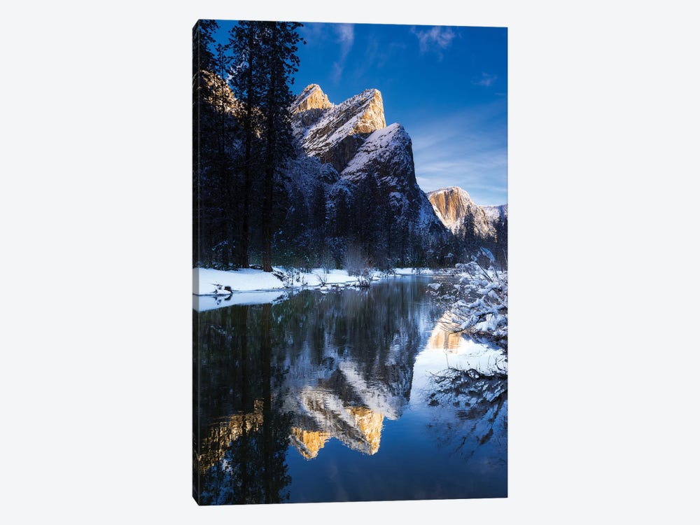 The Three Brothers above the Merced River in winter, Yosemite National Park, California, USA II by Russ Bishop 1-piece Canvas Art Print
