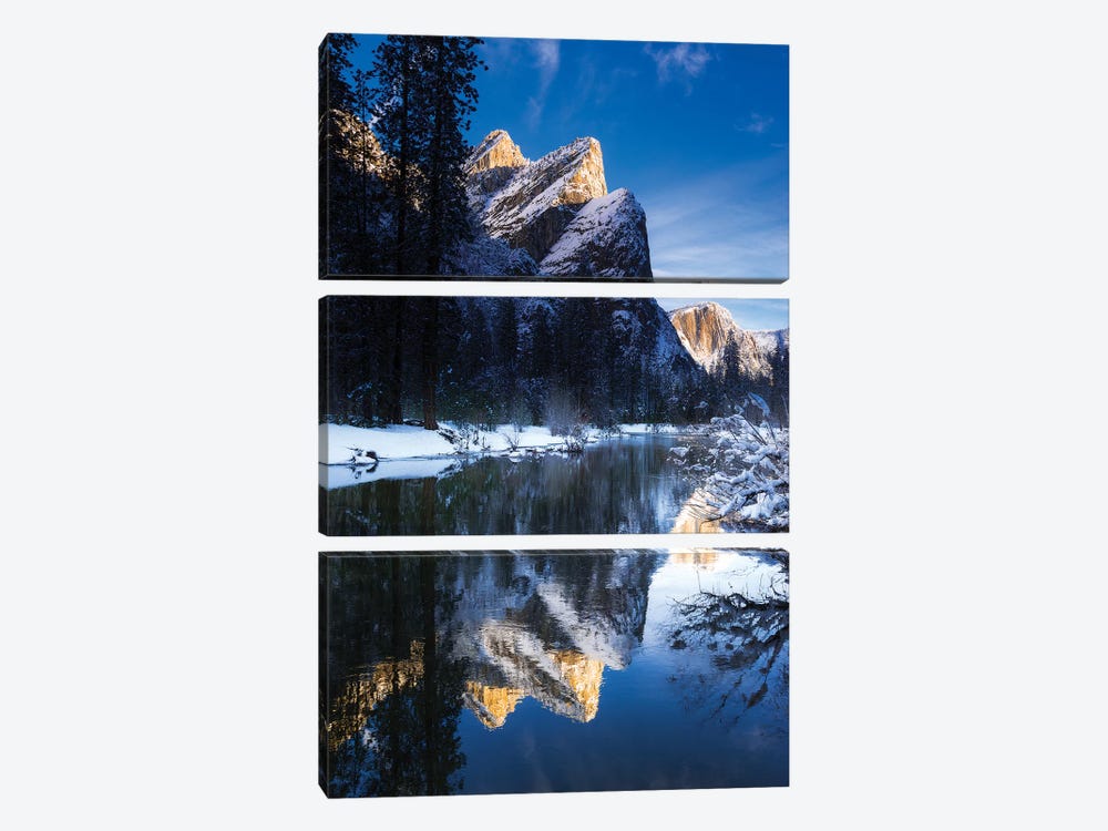 The Three Brothers above the Merced River in winter, Yosemite National Park, California, USA II by Russ Bishop 3-piece Canvas Print