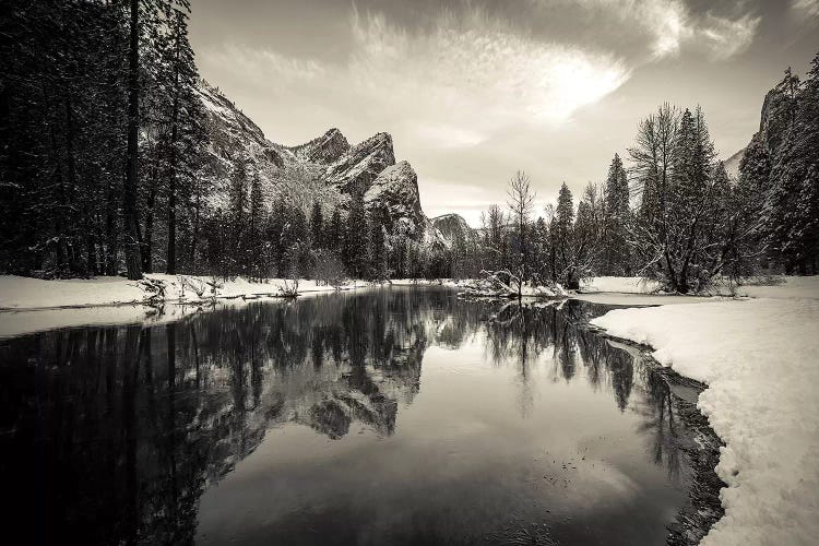 The Three Brothers above the Merced River in winter, Yosemite National Park, California, USA III by Russ Bishop wall art