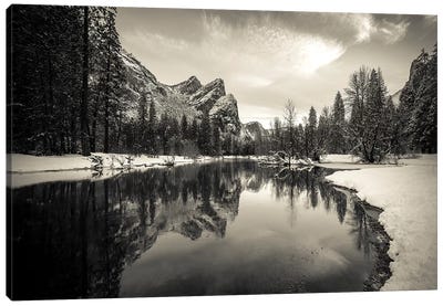 The Three Brothers above the Merced River in winter, Yosemite National Park, California, USA III Canvas Art Print