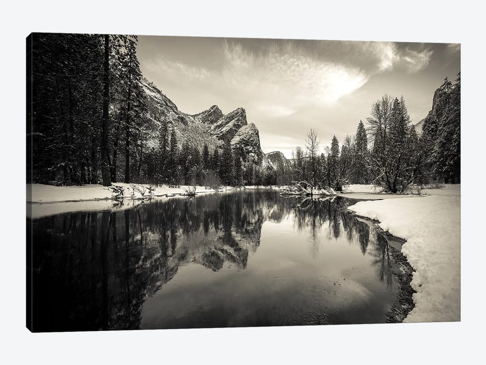 The Three Brothers above the Merced River in winter, Yosemite National Park, California, USA III by Russ Bishop 1-piece Canvas Art