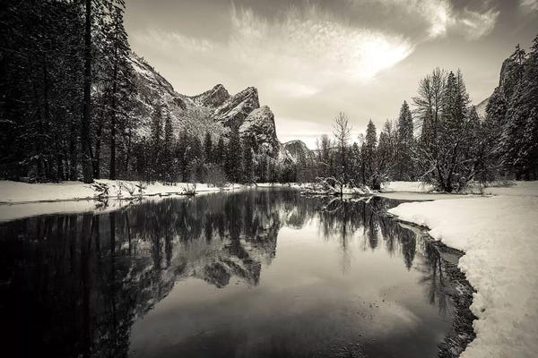 Russ Bishop: The Three Brothers above the Merced River in winter, Yosemite National Park, California, USA III by Russ Bishop