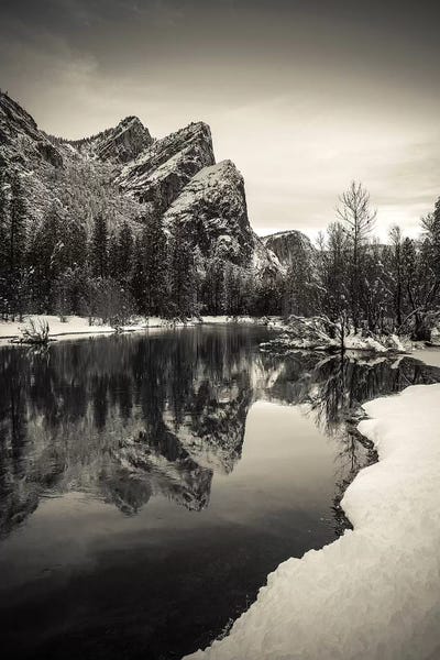 The Three Brothers above the Merced River in winter, Yosemite National Park, California, USA IV by Russ Bishop acrylic art print