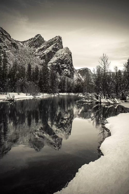 The Three Brothers above the Merced River in winter, Yosemite National Park, California, USA IV