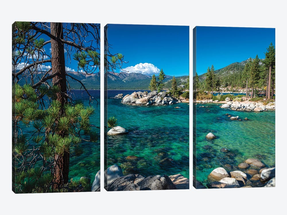 Boulders and cove at Sand Harbor State Park, Lake Tahoe, Nevada, USA by Russ Bishop 3-piece Canvas Art Print