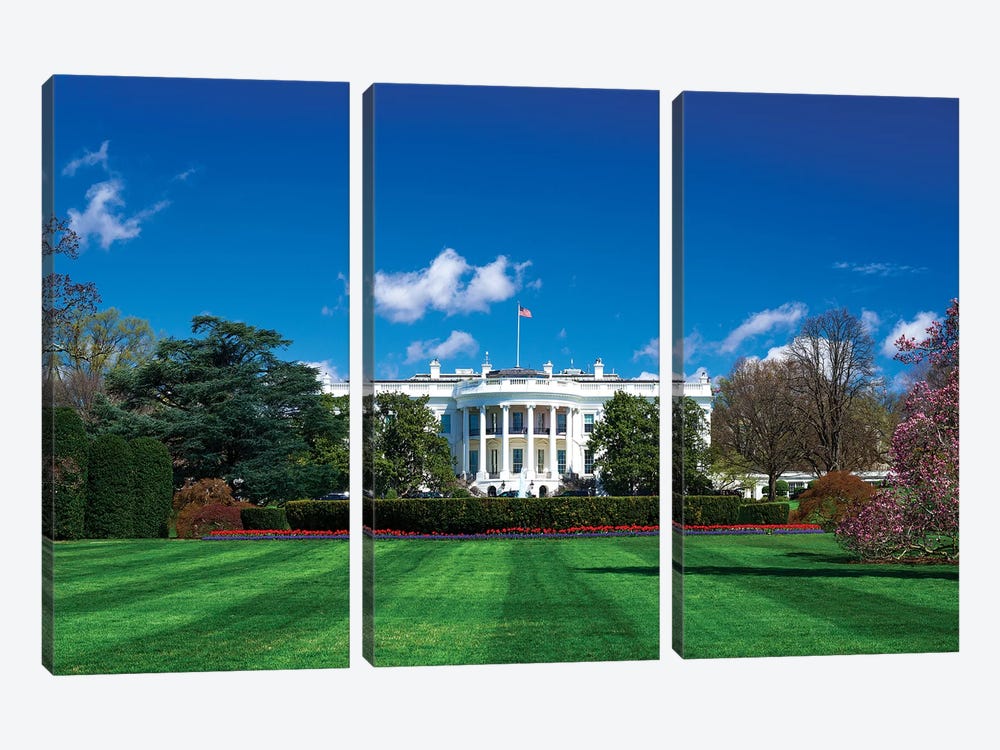The White House and south lawn, Washington DC, USA 3-piece Canvas Art