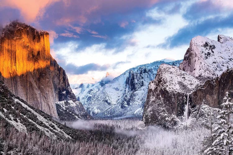 Winter sunset over Yosemite Valley from Tunnel View, Yosemite National Park, California, USA by Russ Bishop wall art