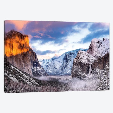 Winter sunset over Yosemite Valley from Tunnel View, Yosemite National Park, California, USA Canvas Print #RBS55} by Russ Bishop Canvas Art Print