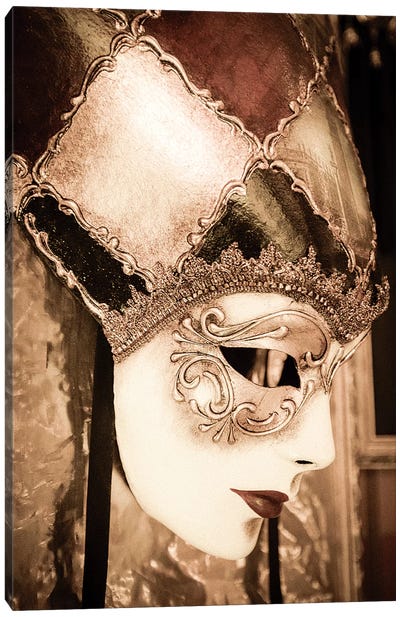 Carnival mask, Venice, Veneto, Italy Canvas Art Print - Sepia Photography