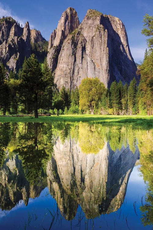 Cathedral Rocks Reflected In Pond, Yosemite National Park, California, USA