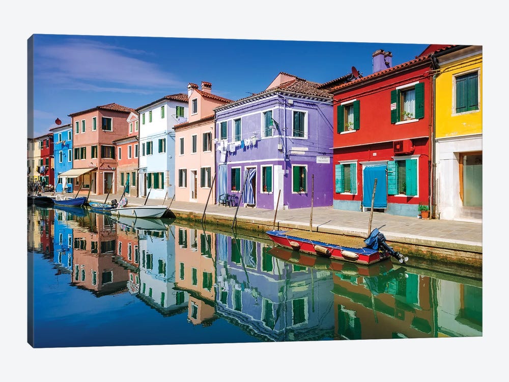 Colorful houses and canal, Burano, Veneto, Italy by Russ Bishop 1-piece Art Print