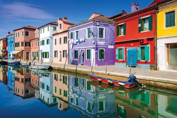 Russ Bishop: Colorful houses and canal, Burano, Veneto, Italy by Russ Bishop