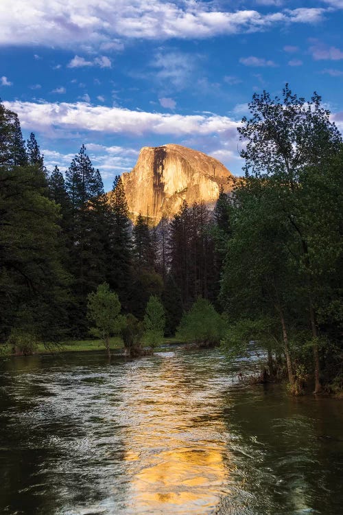 Evening light on Half Dome above the Merced River, Yosemite National Park, California, USA