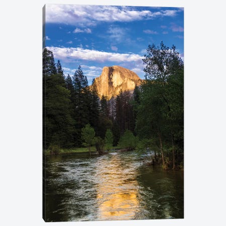 Evening light on Half Dome above the Merced River, Yosemite National Park, California, USA Canvas Print #RBS72} by Russ Bishop Canvas Wall Art